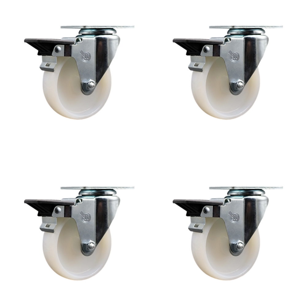 Nylon Swivel Top Plate Caster Set of 4 with 4 Inch White Wheels - Includes 4 Swivel with Posi Lock Brakes - 1200 lbs. Total Capacity - Service Caster Brand — photo 1
