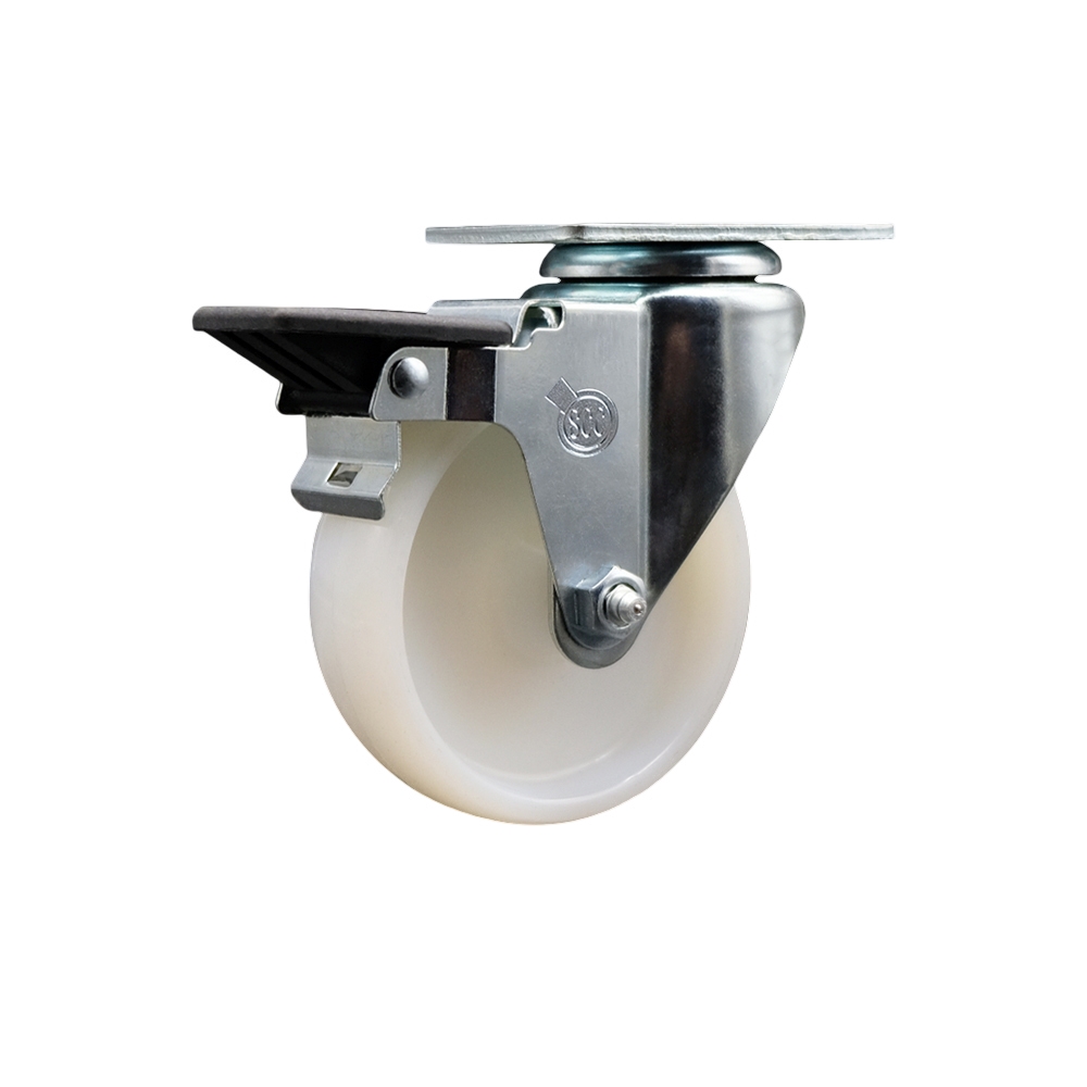 Nylon Swivel Top Plate Swivel Caster with 4 Inch White Wheel and Posi Locking Brake - 300 lbs. Capacity Per Caster - Service Caster Brand — photo 1