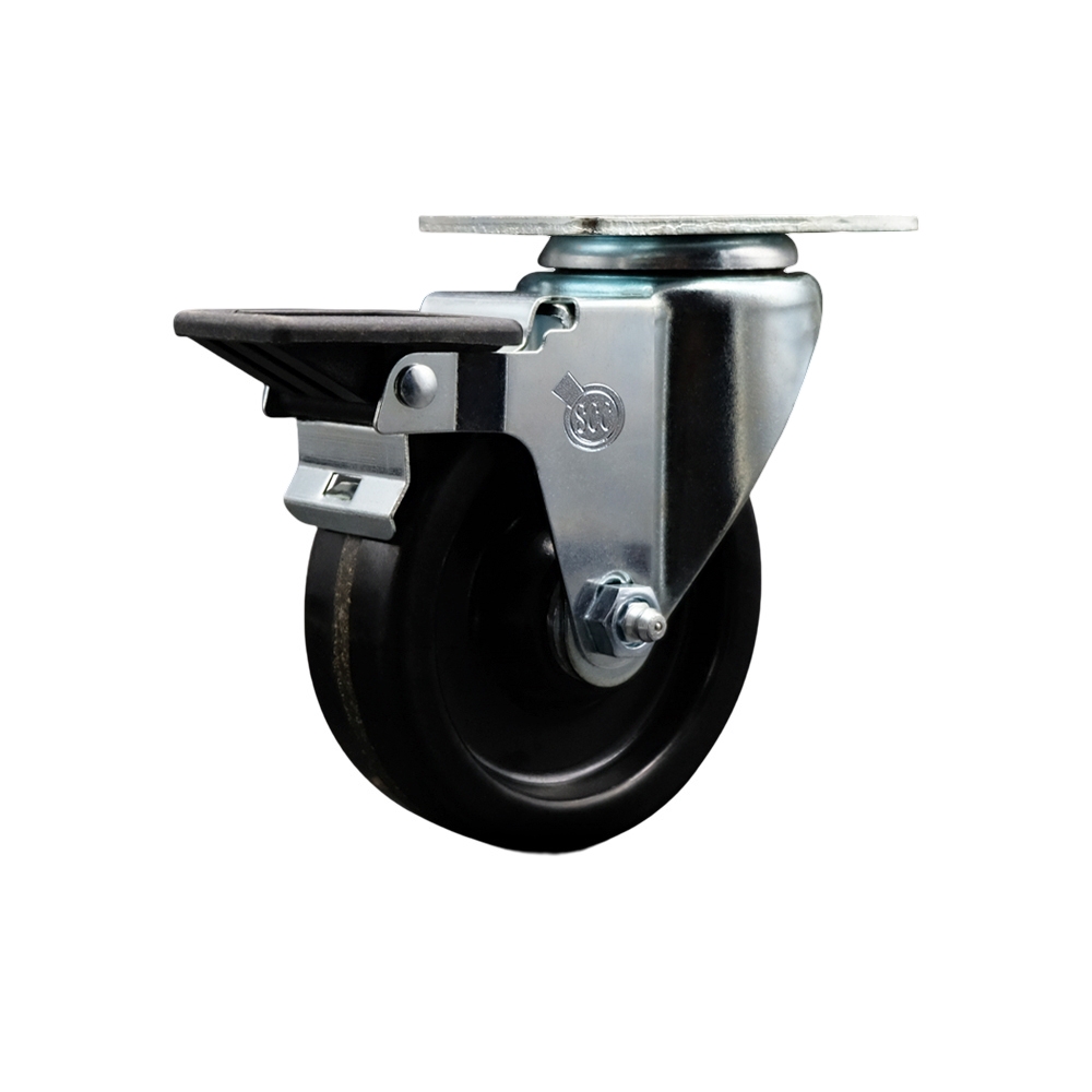 Phenolic Swivel Top Plate Swivel Caster with 4 Inch Black Wheel with Roller Bearing and Posi Locking Brake - 300 lbs. Capacity Per Caster - Service Caster Brand — photo 1