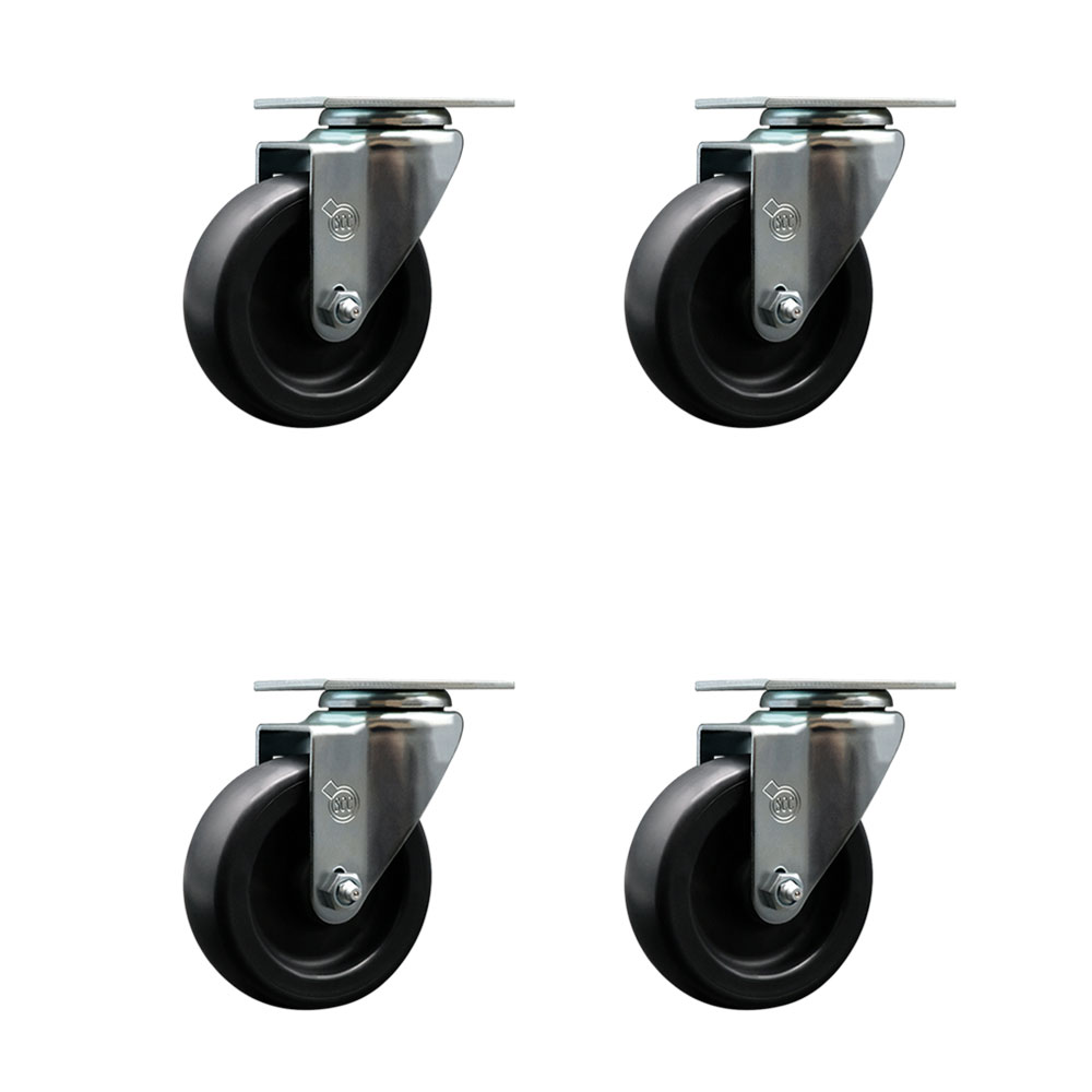 Polyolefin Swivel Top Plate Caster Wheels Set of 4 with 4 Inch Black Wheels - Includes 4 Swivel - 1400 lbs. Total Capacity - Service Caster Brand — photo 1