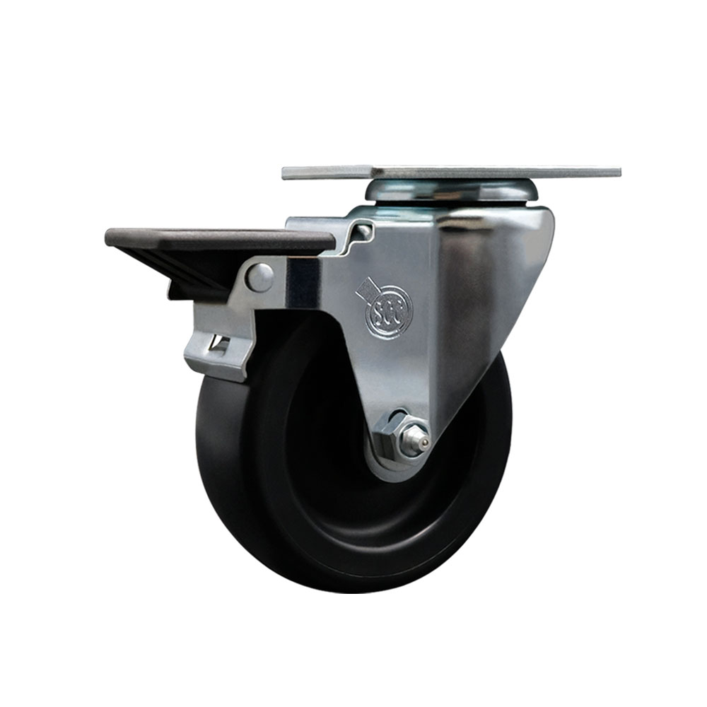Polyolefin Swivel Top Plate Caster Wheel with 4 Inch Black Wheel and Posi Lock Brake - 350 lbs. Capacity Per Caster - Service Caster Brand — photo 1