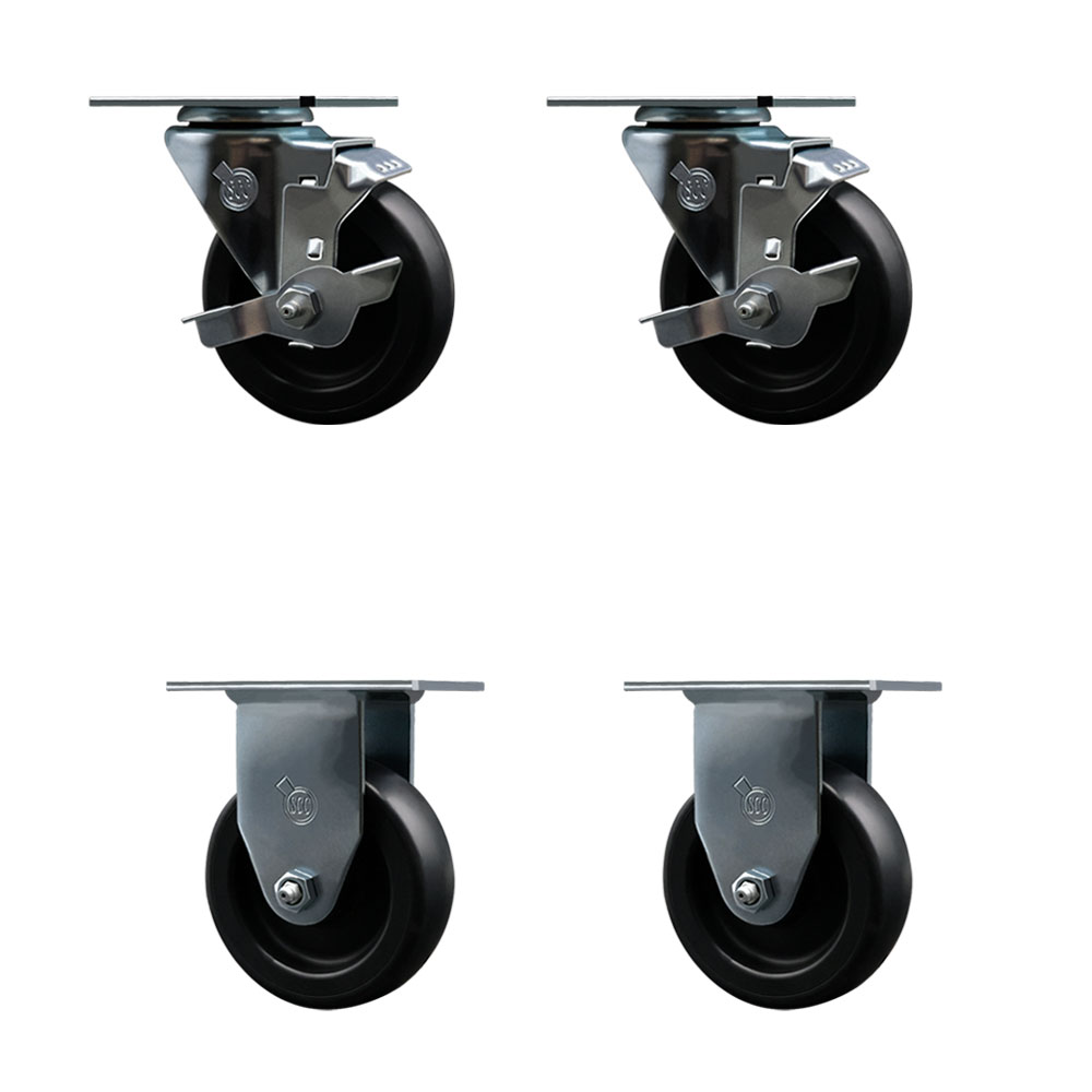 Swivel Caster Wheels Set of 4 with 2 Brakes and 2 Rigid - 4 Inch Polyolefin Wheel – 350 lbs. Capacity Per Caster – 3-1/8 Inch x 4-1/8 Inch Overall Top Plate – Service Caster Brand — photo 1
