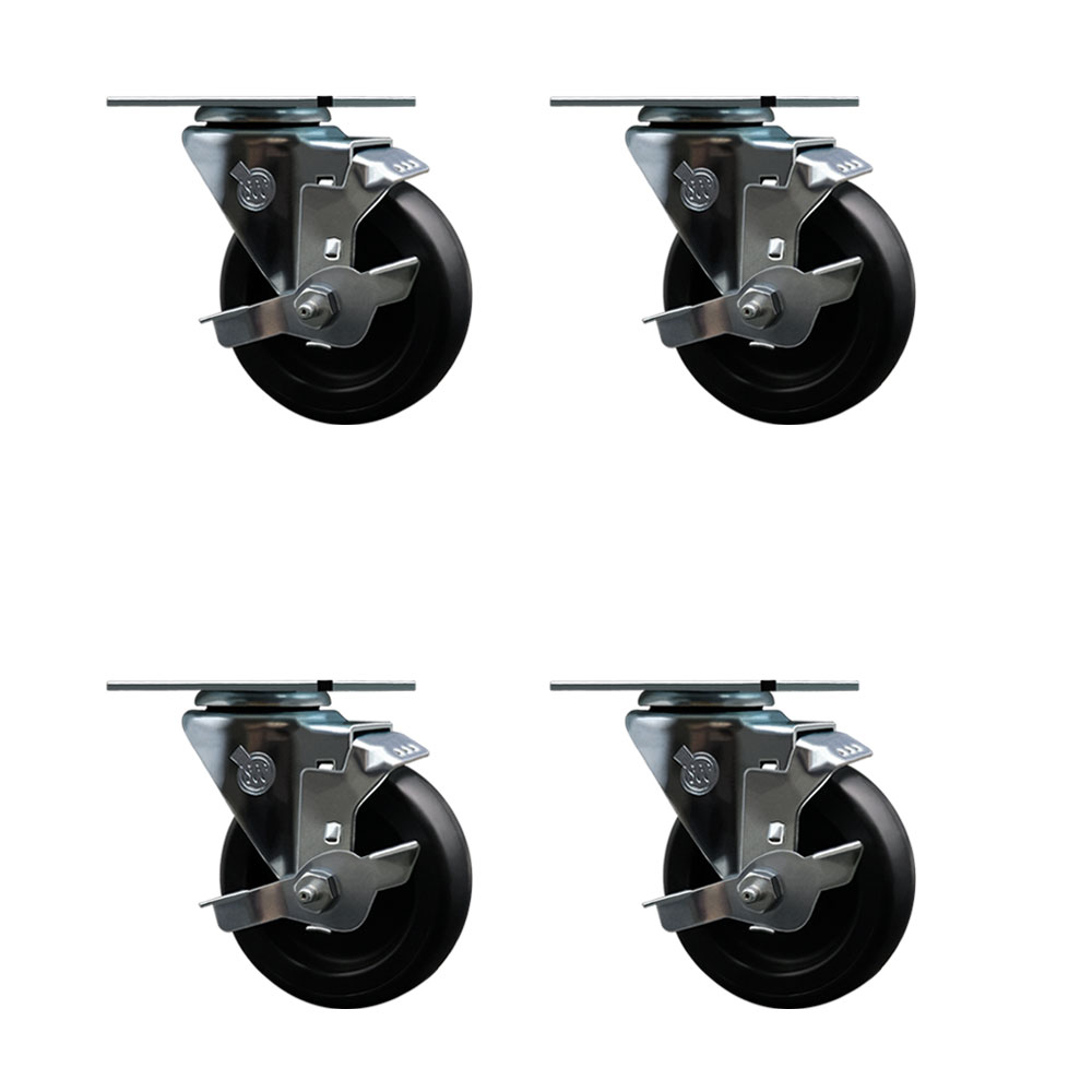 Swivel Caster Wheels Set of 4 with Brakes and 4 Inch Polyolefin Wheel – 350 lbs. Capacity Per Caster – 3-1/8 Inch x 4-1/8 Inch Overall Top Plate – Service Caster Brand — photo 1