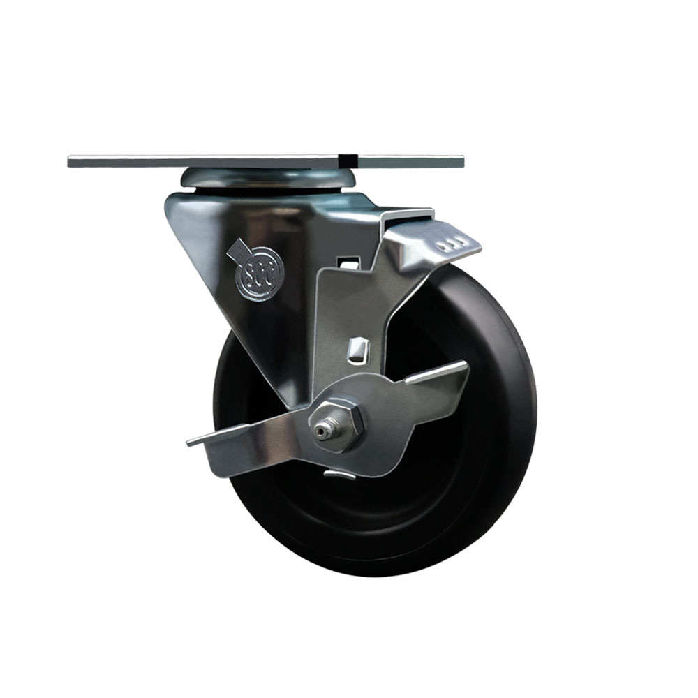 Service Caster Brand Replacement for Colson Caster 2.04256.53 MTG59 BRK1 - Swivel Caster with Top Lock Brake and 4 Inch Polyolefin Wheel - 3-1/8 Inch x 4-1/8 Inch Overall Top Plate — photo 1