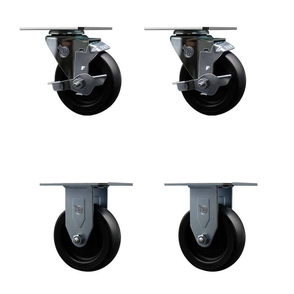 Swivel Caster Wheels Set of 4 with 2 Brakes and 2 Rigid - 4 Inch Polyolefin Wheel – 350 lbs. Capacity Per Caster – 4-1/8 Inch x 4-1/2 Inch Overall Top Plate – Service Caster Brand — photo 1