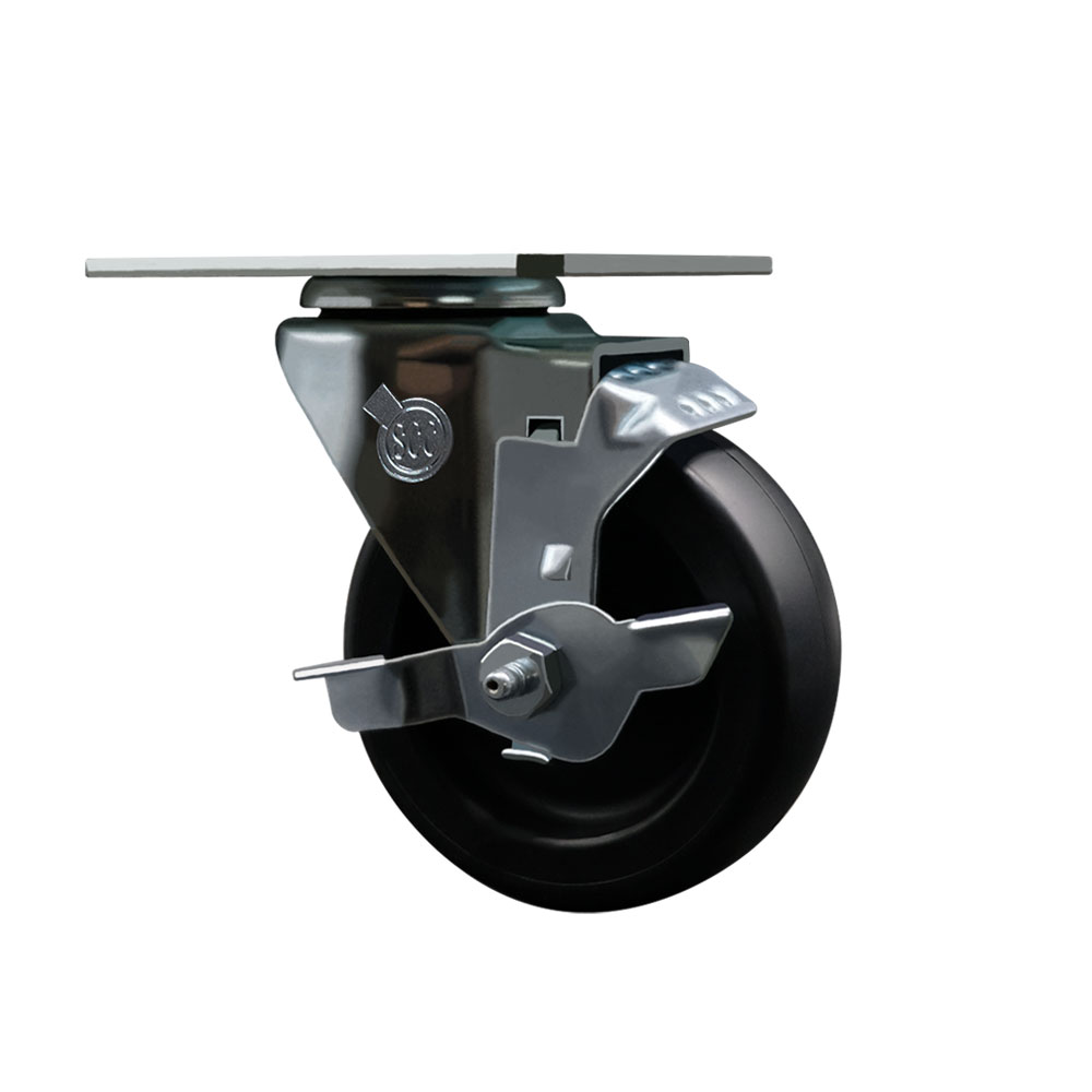 Swivel Caster Wheel with Top Lock Brake and 4 Inch Polyolefin Wheel – 350 lbs. Capacity Per Caster – 4 Inch x 4-1/2 Inch Overall Top Plate – Service Caster Brand — photo 1
