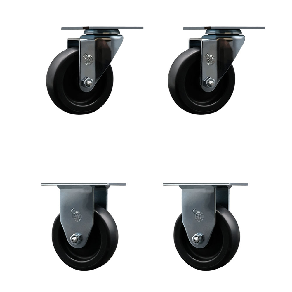 Swivel Caster Wheels Set of 4 with 2 Rigid Casters - 4 Inch Polyolefin Wheel – 350 lbs. Capacity Per Caster – 3-1/8 Inch x 4-1/8 Inch Overall Top Plate – Service Caster Brand — photo 1