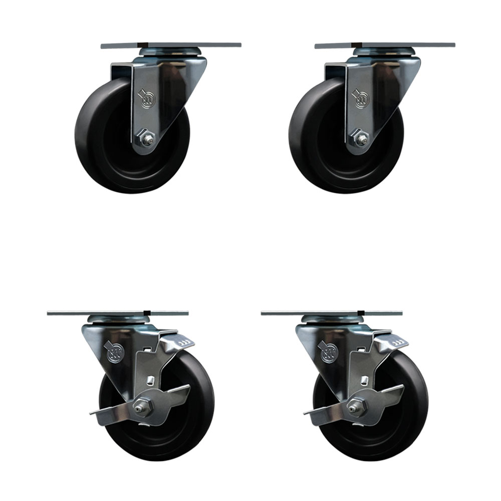 Swivel Caster Wheels Set of 4 with 2 Brakes - 4 Inch Polyolefin Wheel – 350 lbs. Capacity Per Caster – 3-1/8 Inch x 4-1/8 Inch Overall Top Plate – Service Caster Brand — photo 1