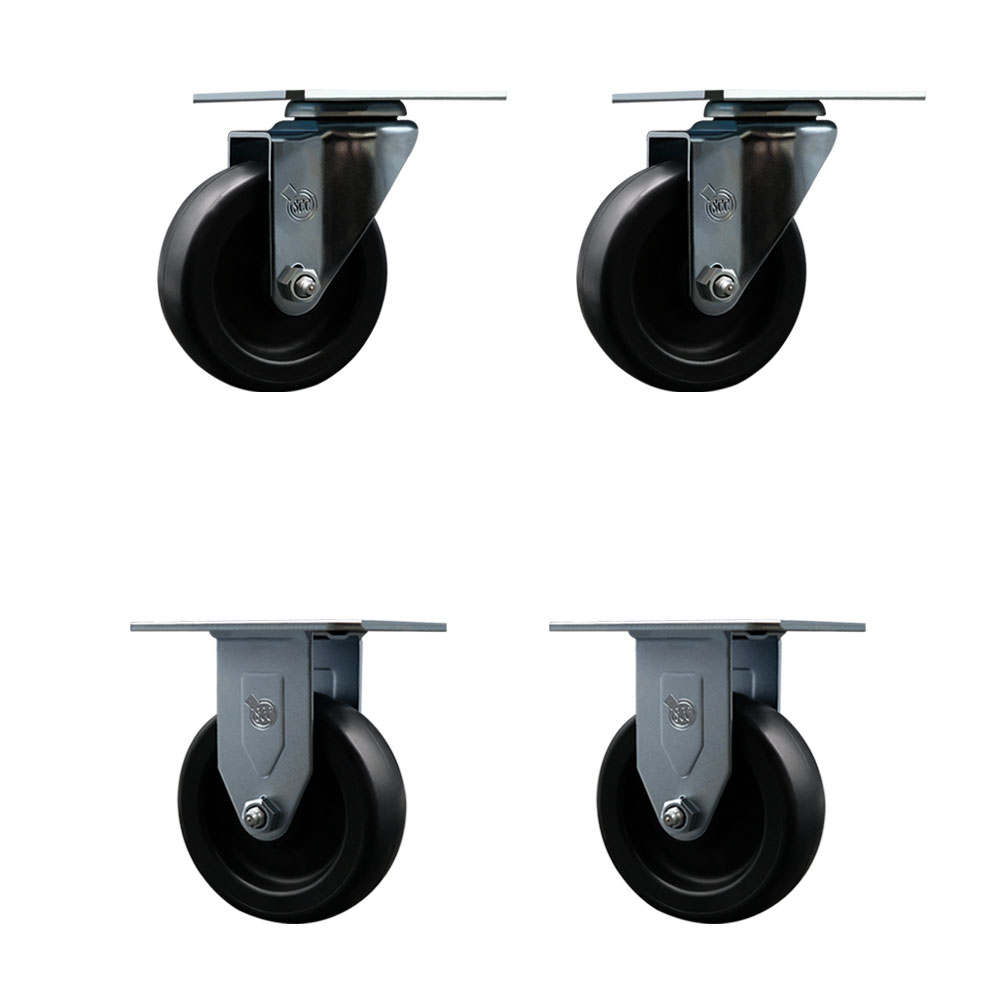 Swivel Caster Wheels Set of 4 with 2 Rigid Casters - 4 Inch Polyolefin Wheel – 350 lbs. Capacity Per Caster – 4-1/8 Inch x 4-1/2 Inch Overall Top Plate – Service Caster Brand — photo 1