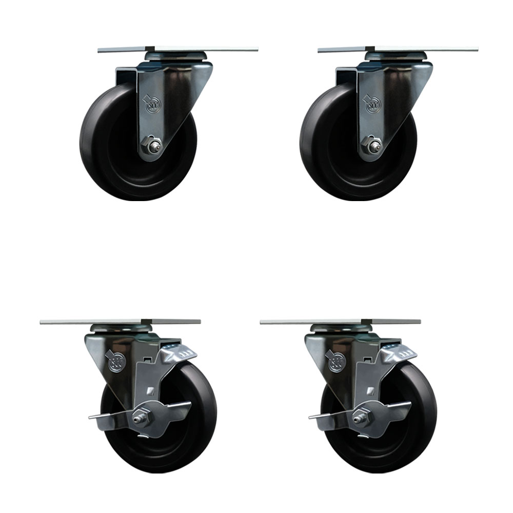 Swivel Caster Wheels Set of 4 with 2 Brakes - 4 Inch Polyolefin Wheel – 350 lbs. Capacity Per Caster – 4-1/8 Inch x 4-1/2 Inch Overall Top Plate – Service Caster Brand — photo 1