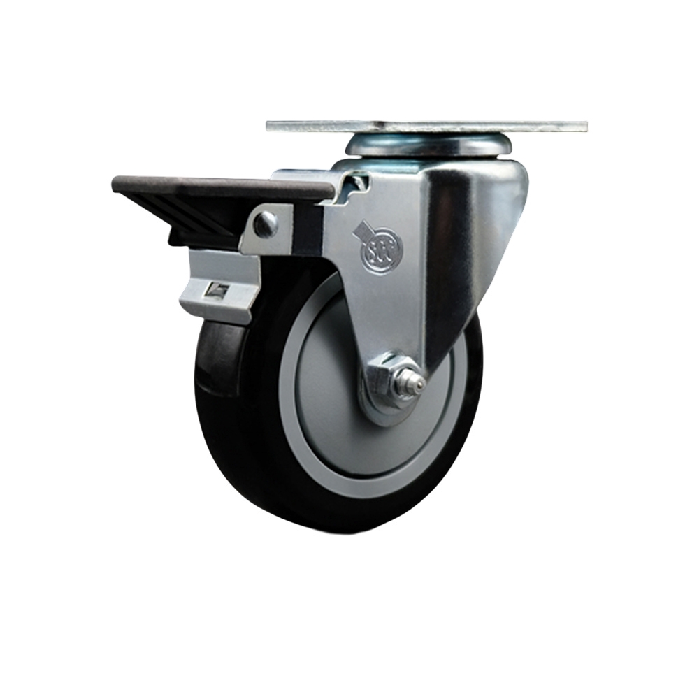 Polyurethane Swivel Top Plate Swivel Caster with 4 Inch Black Wheel and Posi Locking Brake - 350 lbs. Capacity Per Caster - Service Caster Brand — photo 1