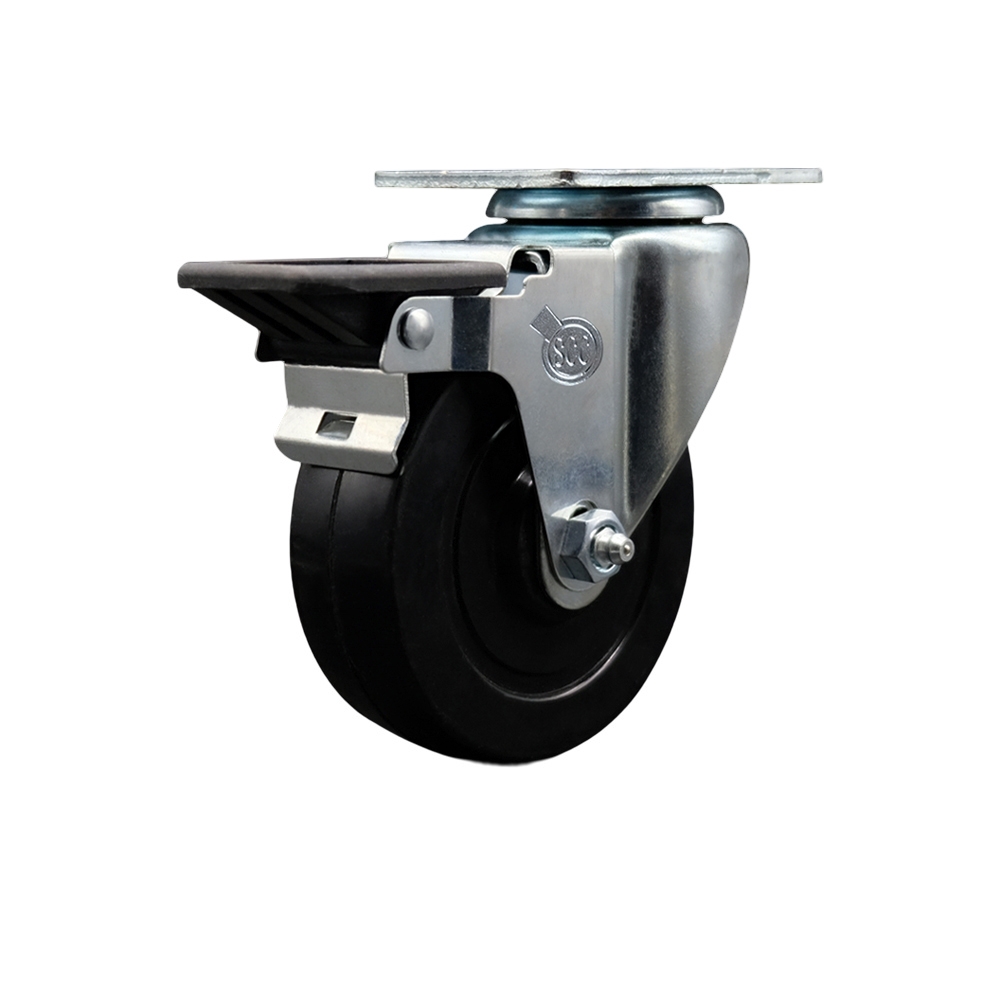 Soft Rubber Swivel Top Plate Swivel Caster with 4 Inch Black Wheel and Posi Locking Brake - 200 lbs. Capacity Per Caster - Service Caster Brand — photo 1