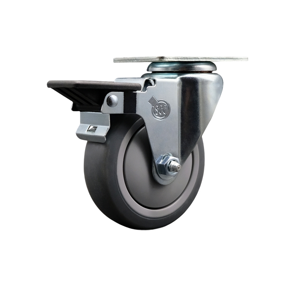 Thermoplastic Rubber Swivel Top Plate Swivel Caster with 4 Inch Gray Wheel and Posi Locking Brake - 250 lbs. Capacity Per Caster - Service Caster Brand — photo 1