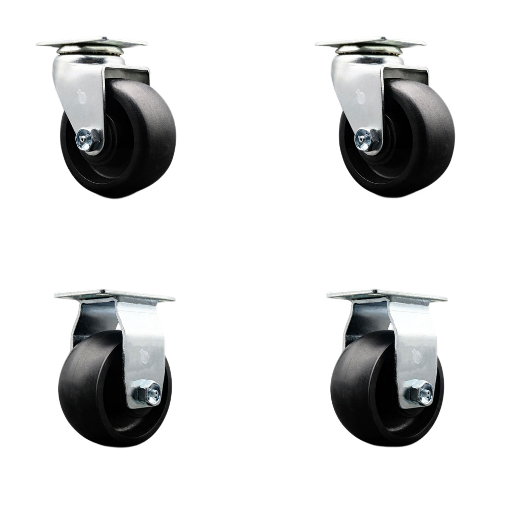 Swivel and Rigid Top Plate Caster Set – Black 4 Inch by 2 Inch Glass Filled Nylon Wheel – Roller Bearing – 1,800 lbs. Total Capacity – Includes 2 Swivel and 2 Rigid Casters – Service Caster Brand — photo 1