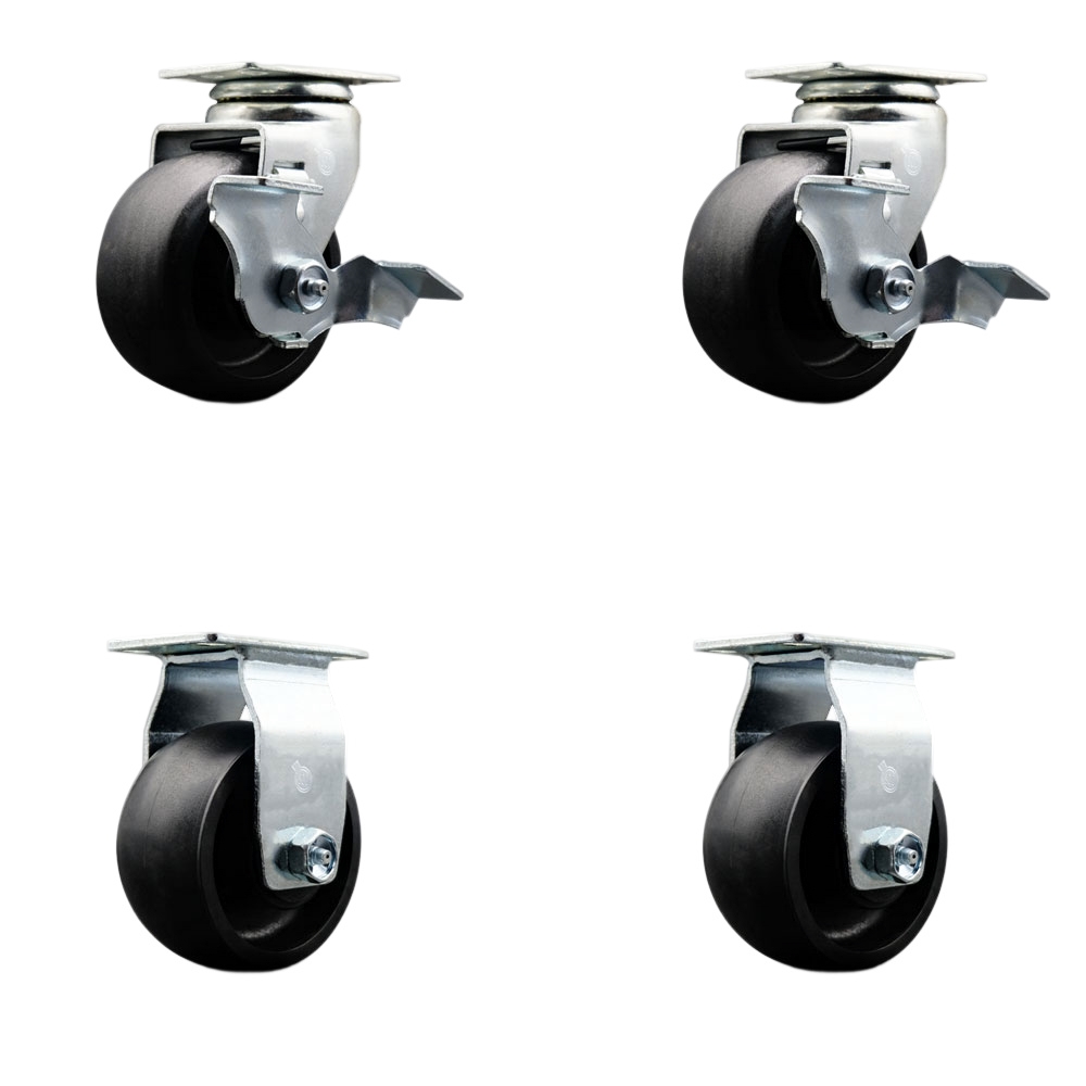 Tool Box Caster Wheel Set - 4 Inch Flat Free, Zero Maintenance Glass Filled Nylon Wheels - Industrial Grade - 2 Swivel with Top Lock Brakes - Service Caster Brand — photo 1