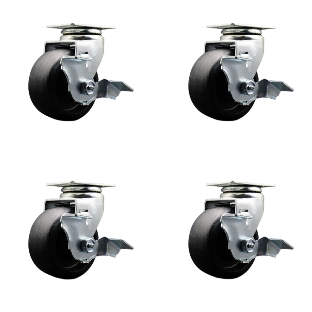 Tool Box Caster Wheel Set - 4 Inch Flat Free, Zero Maintenance Glass Filled Nylon Wheels - Industrial Grade - 4 Swivel Casters with Top Lock Brakes - Service Caster Brand — photo 1