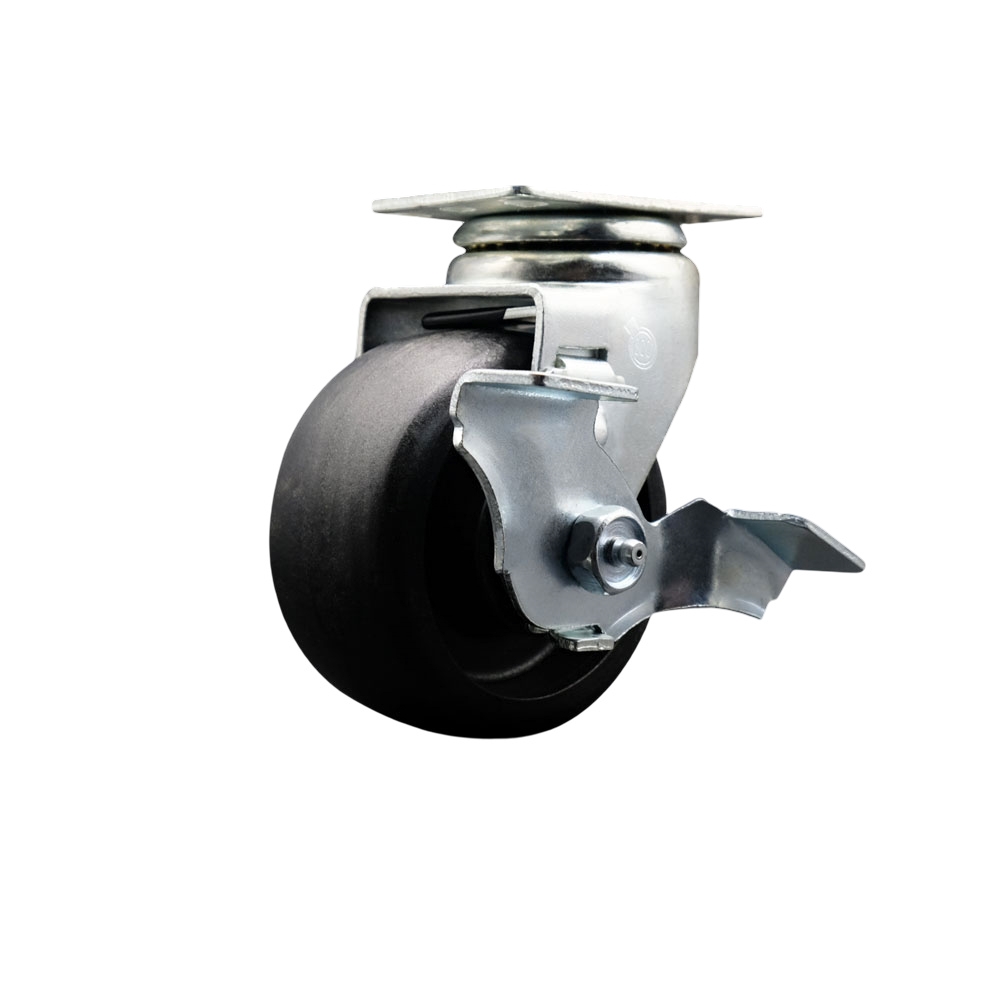 Swivel Top Plate Caster – Black 4 Inch by 2 Inch Glass Filled Nylon Wheel – Ball Bearing – 450 lbs. Capacity Per Caster – Includes Top Locking Brake - Service Caster Brand — photo 1
