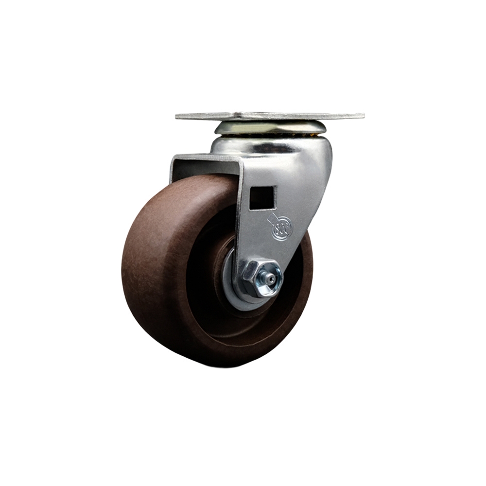 Swivel Top Plate Caster – Brown 4 Inch by 2 Inch High Temperature Glass Filled Nylon Wheel – Bronze Bearing – 450 lbs. Capacity Per Caster – Service Caster Brand — photo 1