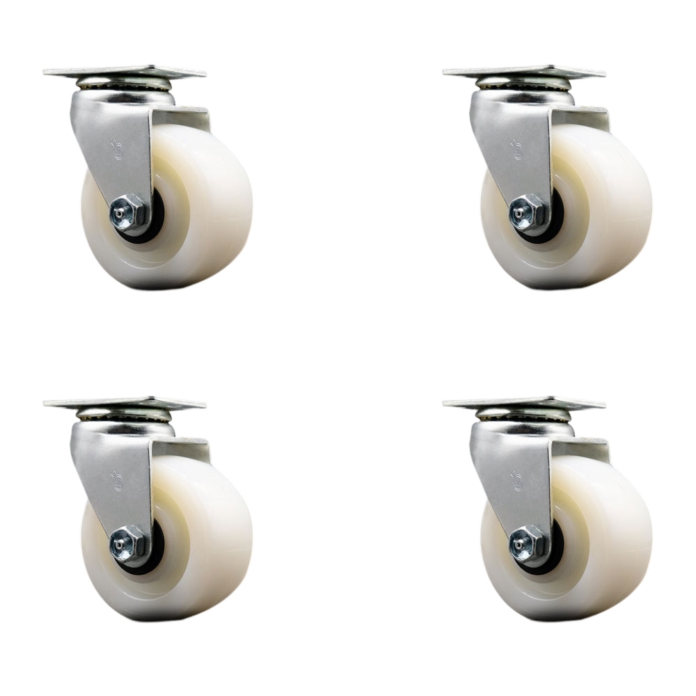 Swivel Top Plate Caster Set – White 4 Inch by 2 Inch Nylon Wheel – Ball Bearing – 1,800 lbs. Total Capacity – Includes 4 Swivel Casters – Service Caster Brand — photo 1