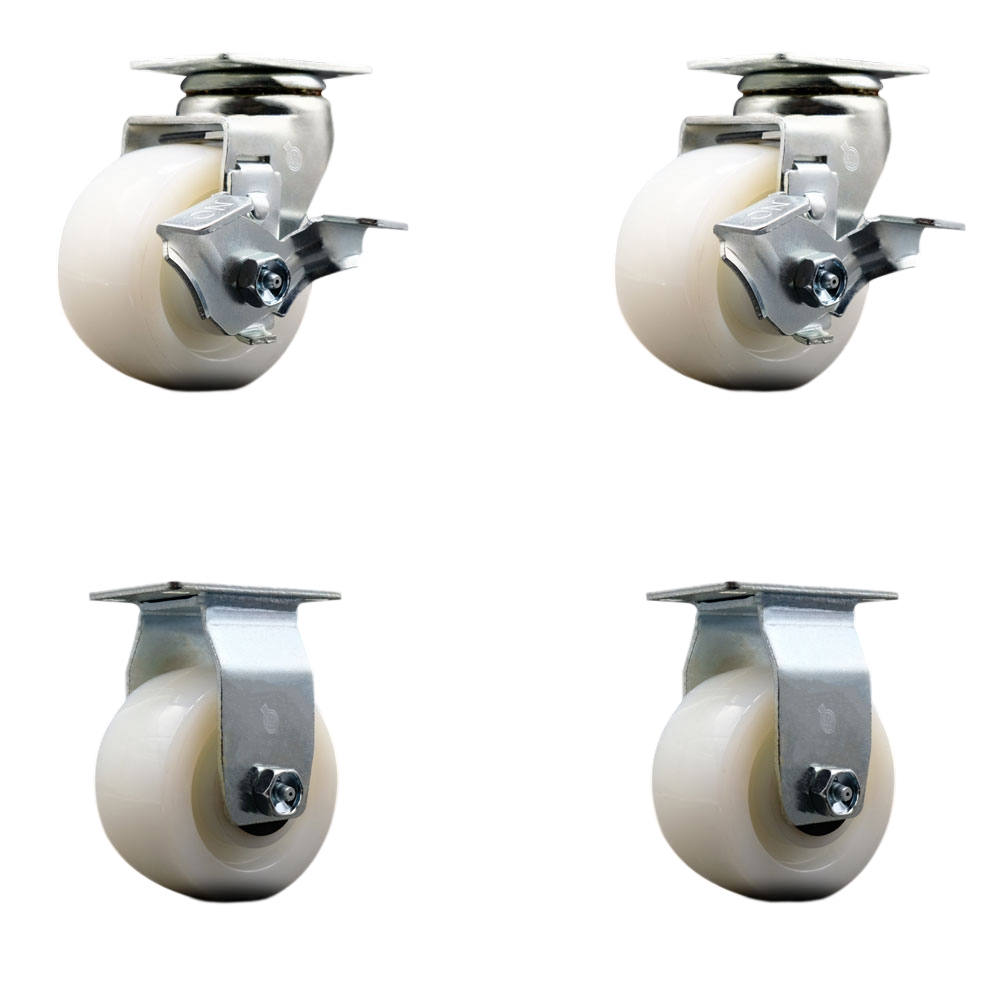 Swivel and Rigid Plate Caster Set – White 4 Inch by 2 Inch Nylon Wheel – Ball Bearing – 1,800 lbs. Total Capacity – Includes 2 Locking Swivel and 2 Rigid Casters – Service Caster Brand — photo 1