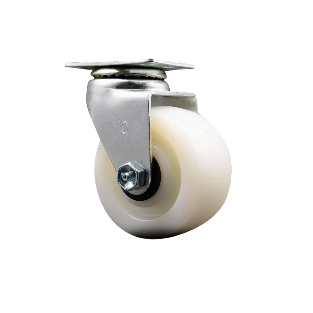 Swivel Top Plate Caster – White 4 Inch by 2 Inch Nylon Wheel – Roller Bearing – 450 lbs. Capacity Per Caster – Service Caster Brand — photo 1