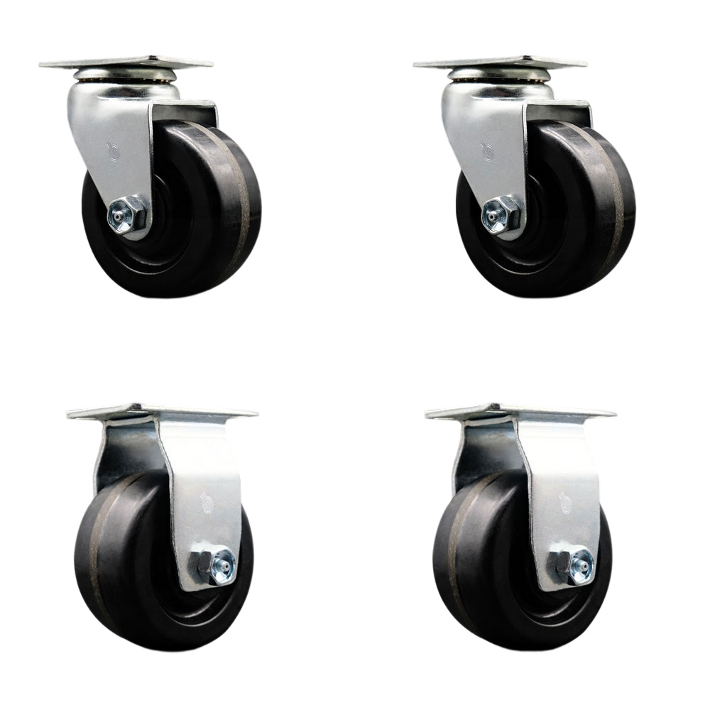 Swivel and Rigid Top Plate Caster Set – Black 4 Inch by 2 Inch Phenolic Wheel – Ball Bearing – 1,800 lbs. Total Capacity – Includes 2 Swivel and 2 Rigid Casters – Service Caster Brand — photo 1