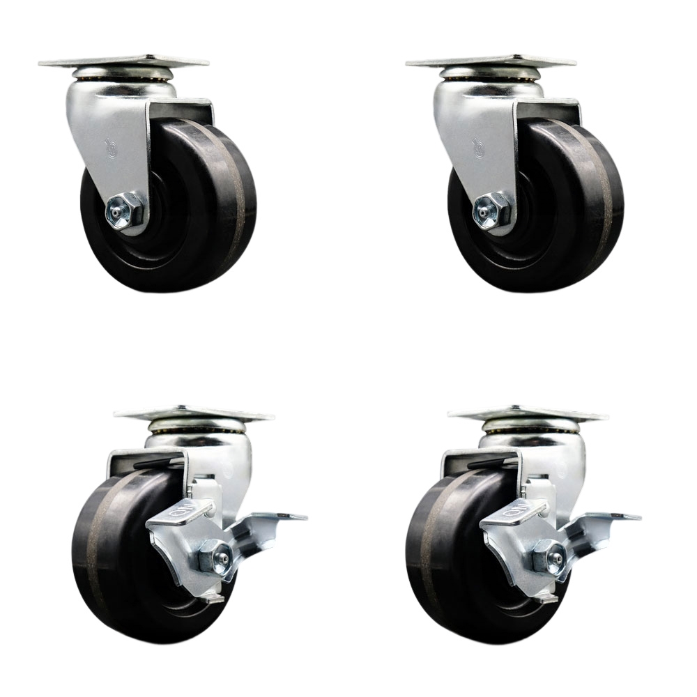Tool Box Caster Wheel Set - 4 Inch Flat Free, Easy Rolling Phenolic Wheels - Industrial Grade - 2 Swivel with Top Lock Brakes - Service Caster Brand — photo 1