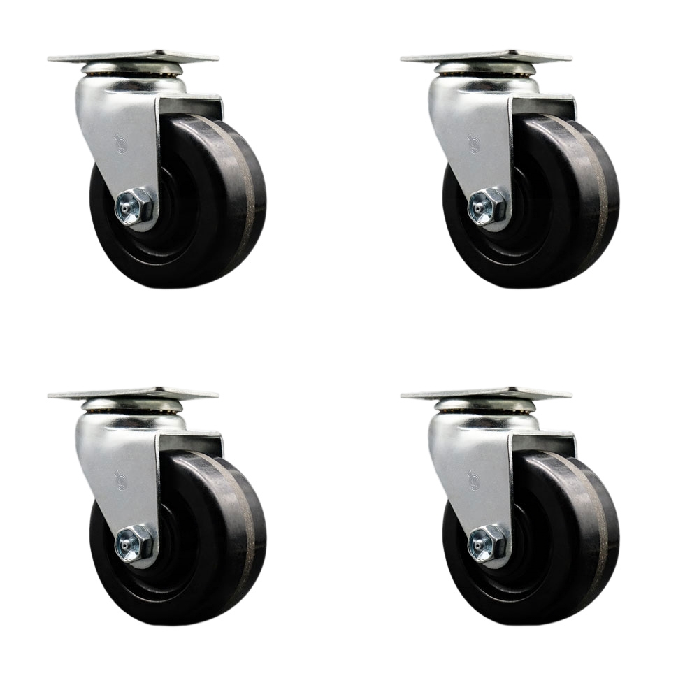 Swivel Top Plate Caster Set – Black 4 Inch by 2 Inch Phenolic Wheel – Ball Bearing – 1,800 lbs. Total Capacity – Includes 4 Swivel Casters – Service Caster Brand — photo 1
