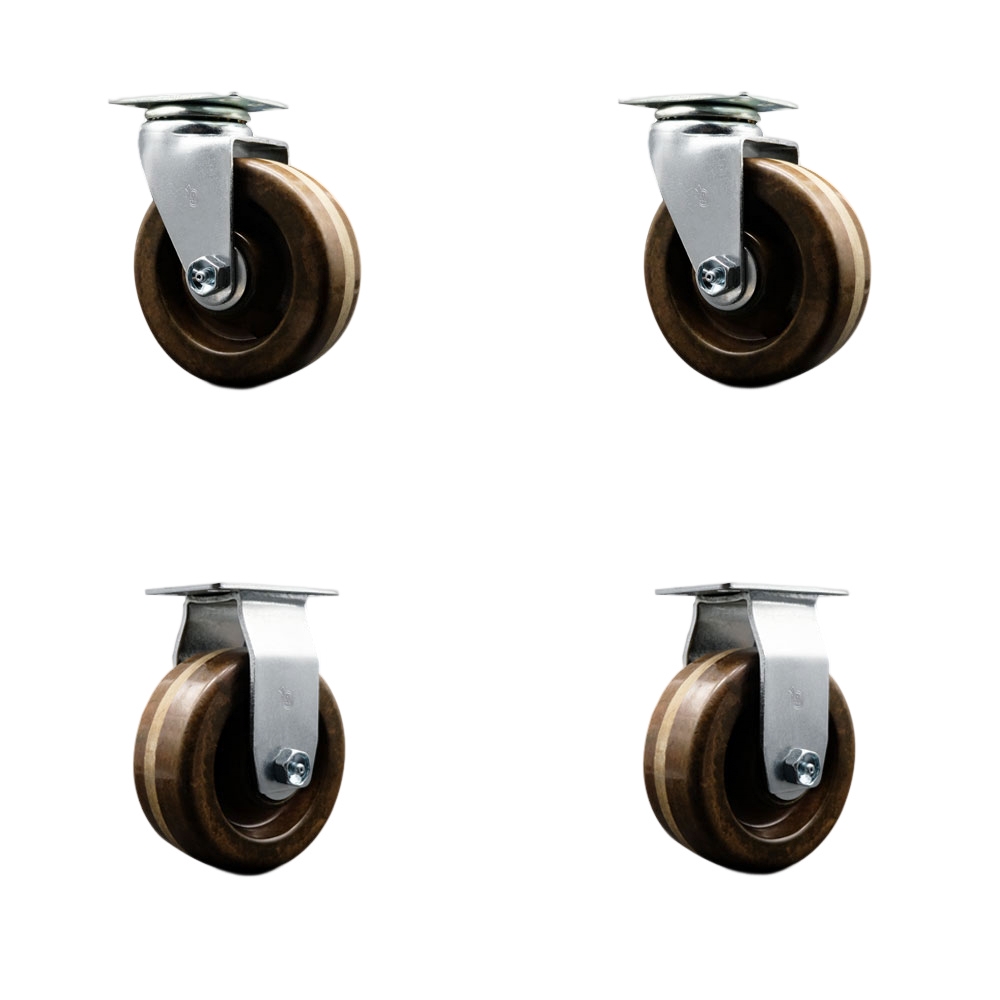 Swivel and Rigid Plate Caster Set – Black 4 Inch by 2 Inch High Temperature Phenolic Wheel – Bronze Bearing–1,800 lbs. Total Capacity –Includes 2 Swivel and 2 Rigid Casters – Service Caster Brand — photo 1