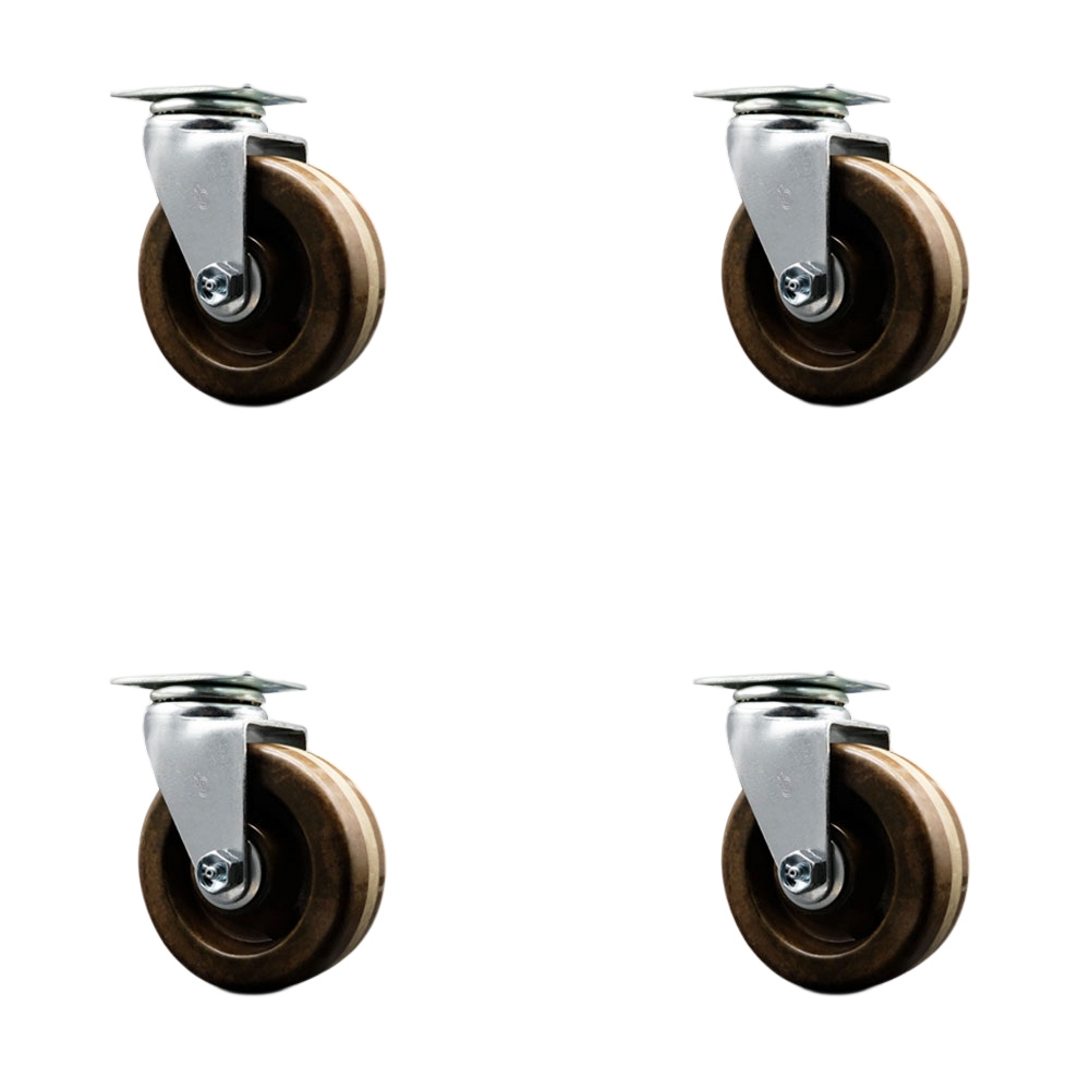 Swivel Top Plate Caster Set – Black 4 Inch by 2 Inch High Temperature Phenolic Wheel – Bronze Bearing – 1,800 lbs. Total Capacity – Includes 4 Swivel Casters – Service Caster Brand — photo 1