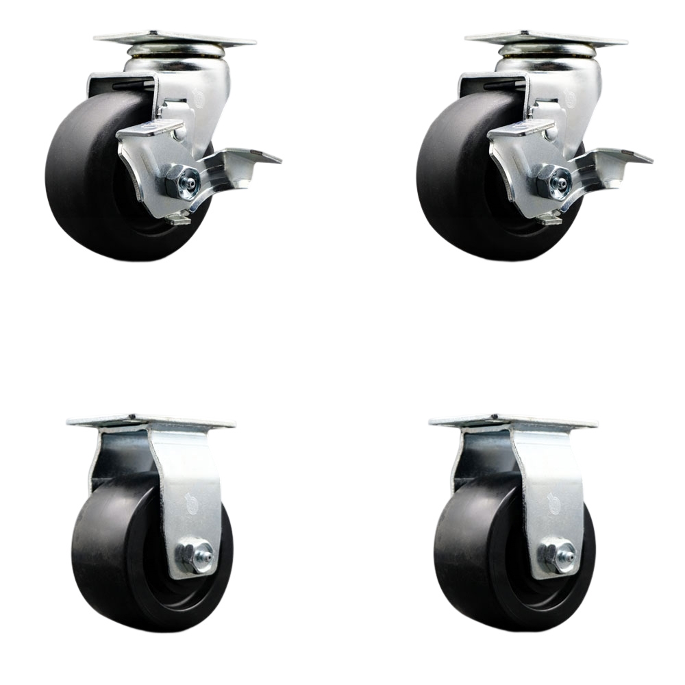 Swivel and Rigid Plate Caster Set – Black 4 Inch by 2 Inch Polyolefin Wheel – Ball Bearing – 1,800 lbs. Total Capacity – Includes 2 Locking Swivel and 2 Rigid Casters – Service Caster Brand — photo 1