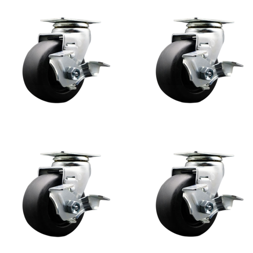 Tool Box Caster Wheel Set - 4 Inch Flat Free, Zero Maintenance Polyolefin Wheels - Industrial Grade - 4 Swivel Casters with Top Lock Brakes - Service Caster Brand — photo 1