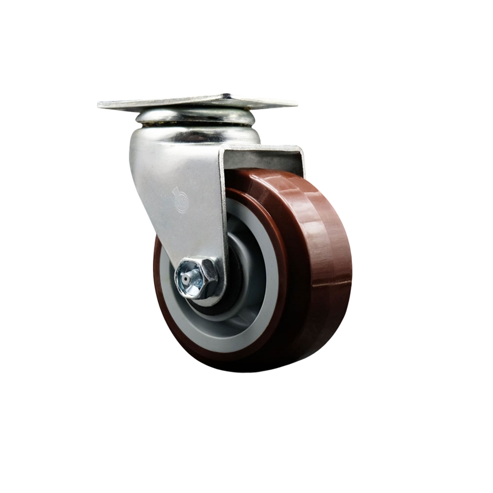 Swivel Top Plate Caster – Maroon 4 Inch by 2 Inch Polyurethane on Polyolefin Wheel – Roller Bearing – 450 lbs. Capacity Per Caster – Service Caster Brand — photo 1