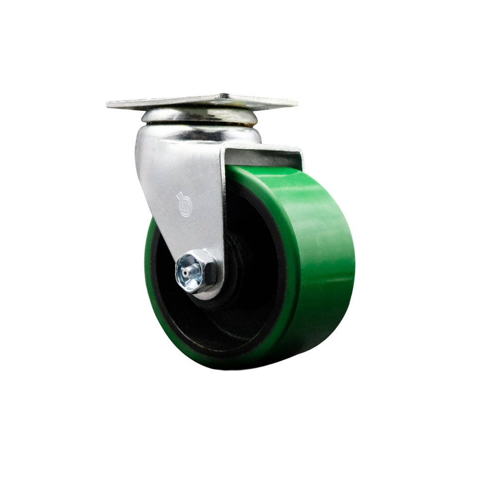 Swivel Top Plate Caster – Green 4 Inch by 2 Inch Polyurethane on Cast Iron Wheel – Ball Bearing – 450 lbs. Capacity Per Caster – Service Caster Brand — photo 1