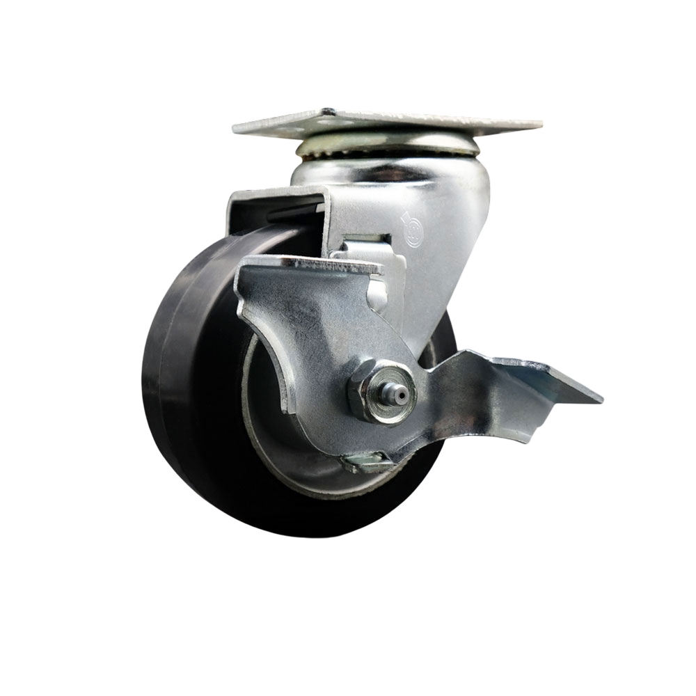 Swivel Top Plate Caster – Black 4 Inch by 2 Inch Rubber on Aluminum Wheel – Ball Bearing – 400 lbs. Capacity Per Caster – Includes Top Locking Brake - Service Caster Brand — photo 1