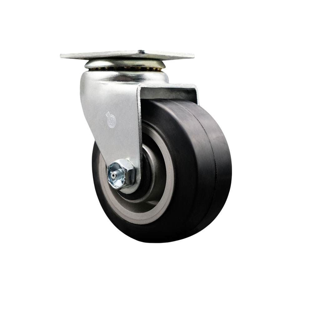 Swivel Top Plate Caster – Black 4 Inch by 2 Inch Rubber on Aluminum Wheel – Ball Bearing – 400 lbs. Capacity Per Caster – Service Caster Brand — photo 1
