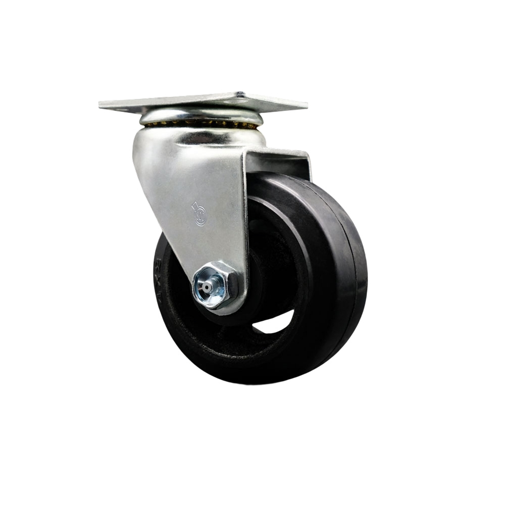Swivel Top Plate Caster – Black 4 Inch by 2 Inch Rubber on Cast Iron Wheel – Ball Bearing – 400 lbs. Capacity Per Caster – Service Caster Brand — photo 1