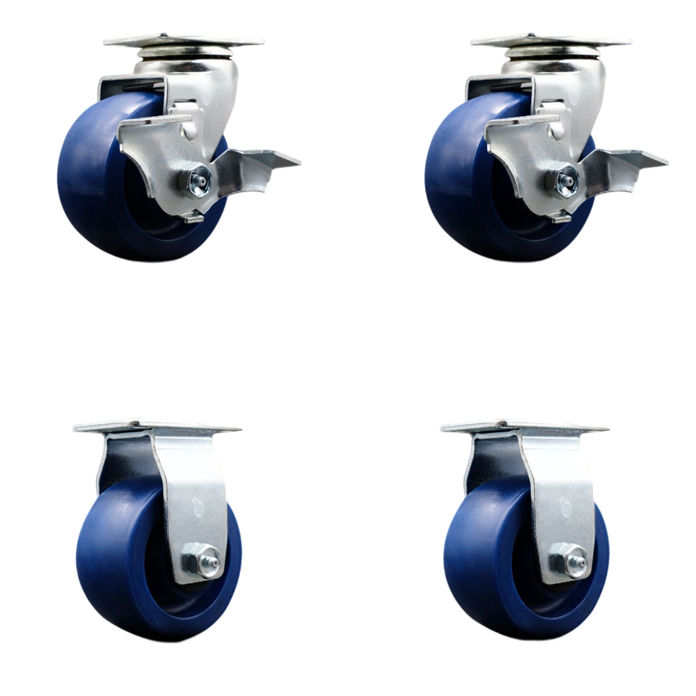 Tool Box Caster Wheel Set - 4 Inch Non-Marking, Easy Rolling Solid Polyurethane Wheels - Industrial Grade - 2 Swivel with Top Lock Brakes - Service Caster Brand — photo 1