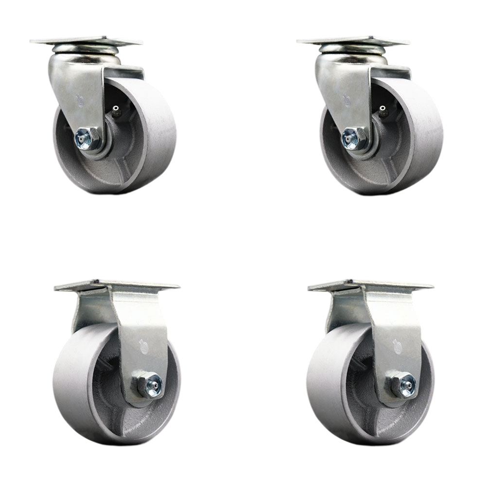 Swivel and Rigid Top Plate Caster Set – Silver 4 Inch by 2 Inch Semi Steel Cast Iron Wheel – Ball Bearing – 1,800 lbs. Total Capacity–Includes 2 Swivel and 2 Rigid Casters – Service Caster Brand — photo 1