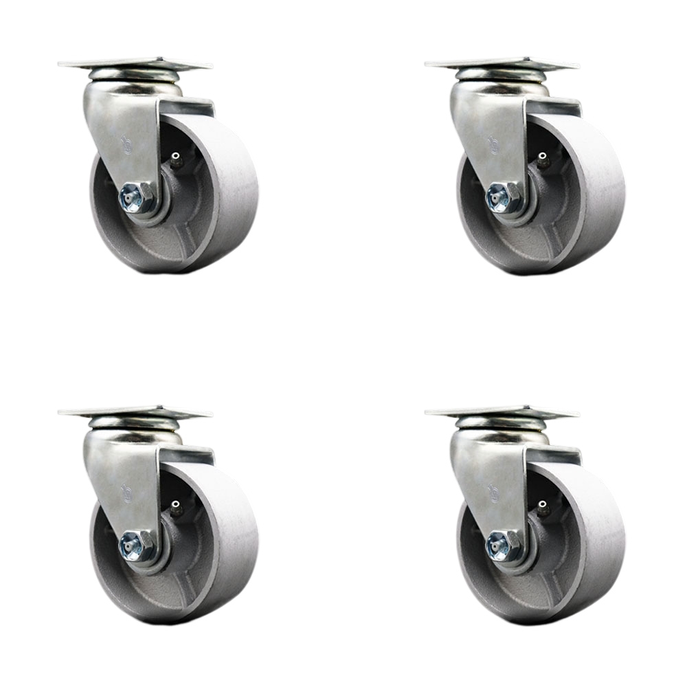 Swivel Top Plate Caster Set – Silver 4 Inch by 2 Inch Semi Steel Cast Iron Wheel – Ball Bearing – 1,800 lbs. Total Capacity – Includes 4 Swivel Casters – Service Caster Brand — photo 1