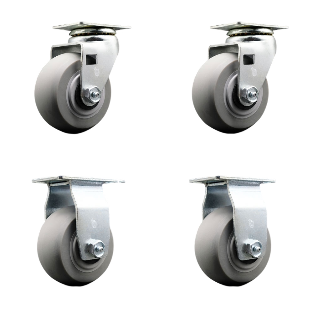 Swivel and Rigid Top Plate Caster Set – Gray 4 Inch by 2 Inch Thermoplastic Rubber Donut Tread Wheel–Ball Bearing–1,800 lbs. Total Capacity–Includes 2 Swivel and 2 Rigid Casters–Service Caster Brand — photo 1