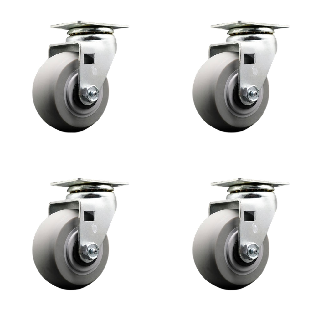 Swivel Top Plate Caster Set – Gray 4 Inch by 2 Inch Thermoplastic Rubber Donut Tread Wheel – Ball Bearing – 1,800 lbs. Total Capacity – Includes 4 Swivel Casters – Service Caster Brand — photo 1