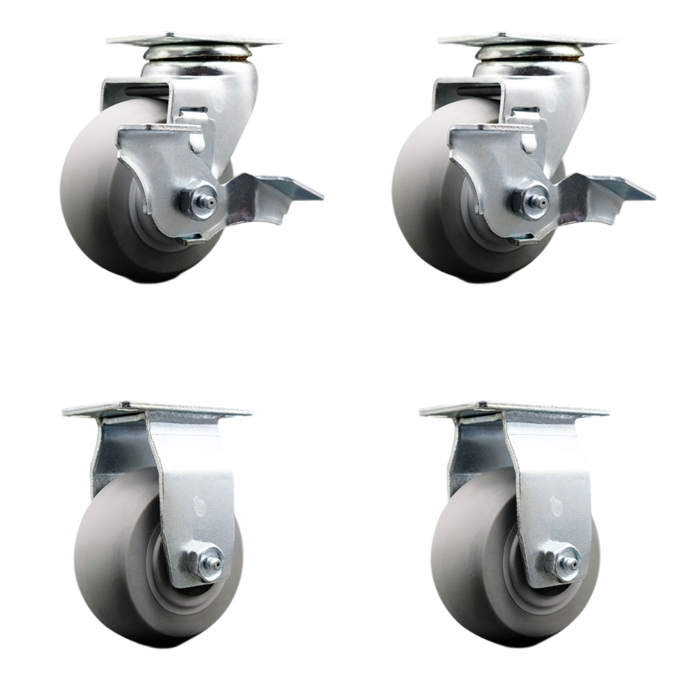 Tool Box Caster Wheel Set - 4 Inch Non-Marking, Zero Maintenance Thermoplastic Rubber Donut Tread Wheels - Industrial Grade - 2 Swivel with Top Lock Brakes - Service Caster Brand — photo 1