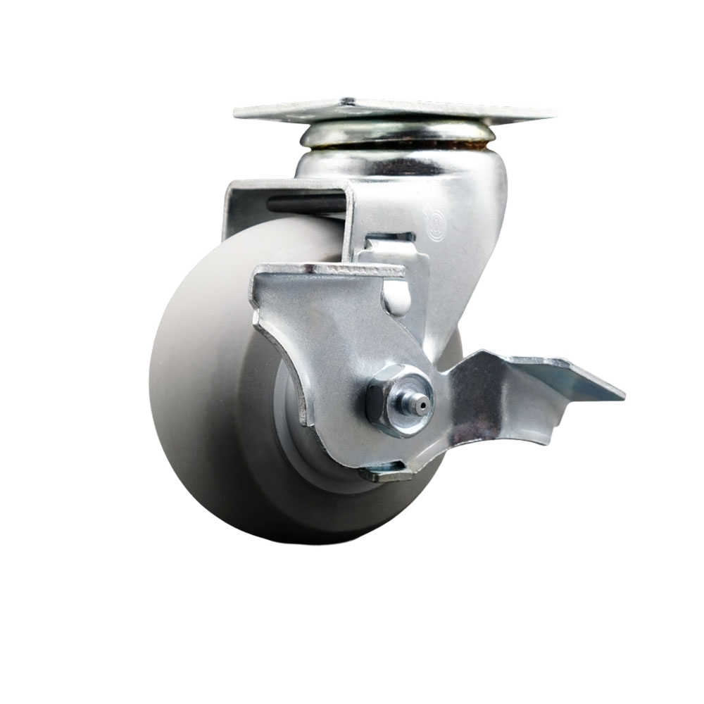 Swivel Top Plate Caster – Gray 4 Inch by 2 Inch Thermoplastic Rubber Donut Tread Wheel – Roller Bearing – 450 lbs. Capacity Per Caster – Includes Top Locking Brake - Service Caster Brand — photo 1
