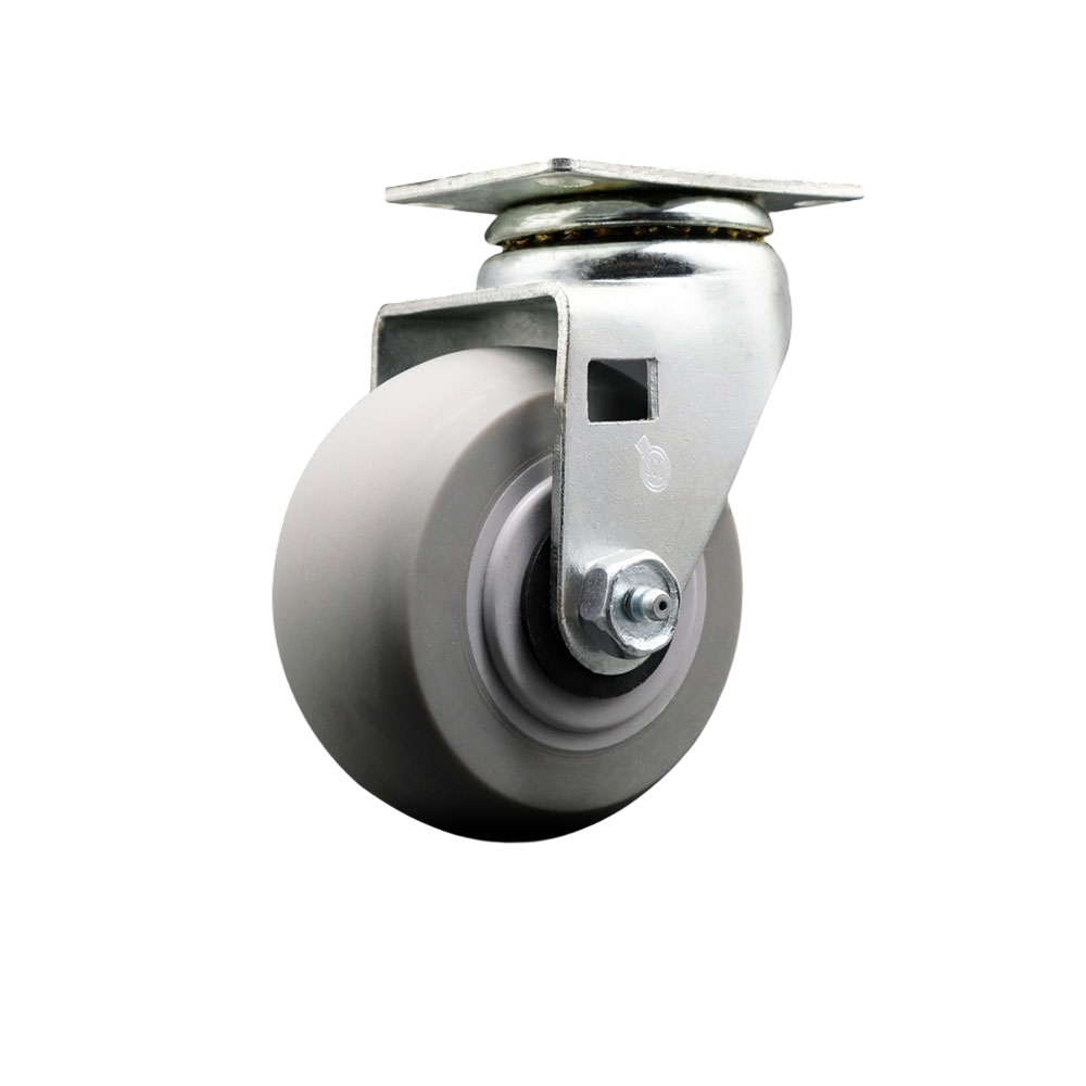 Swivel Top Plate Caster – Gray 4 Inch by 2 Inch Thermoplastic Rubber Donut Tread Wheel – Roller Bearing – 450 lbs. Capacity Per Caster – Service Caster Brand — photo 1