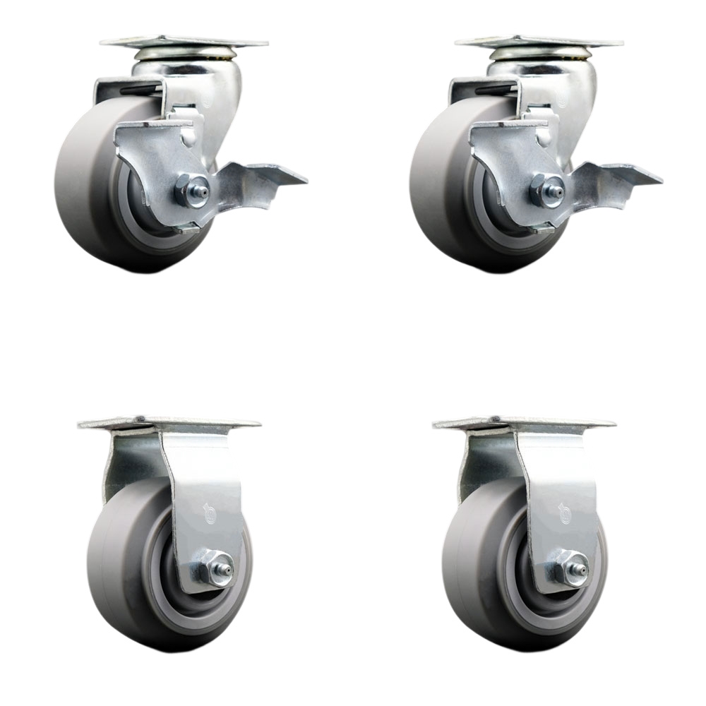 Tool Box Caster Wheel Set - 4 Inch Non-Marking, Easy Rolling Thermoplastic Rubber Flat Tread Wheels - Industrial Grade - 2 Swivel with Top Lock Brakes - Service Caster Brand — photo 1