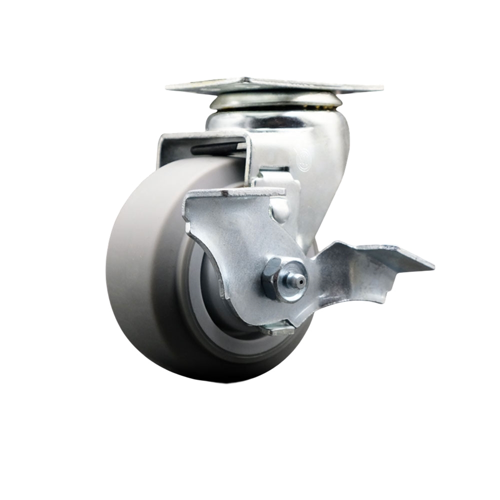 Swivel Top Plate Caster – Gray 4 Inch by 2 Inch Thermoplastic Rubber Flat Tread Wheel – Ball Bearing – 450 lbs. Capacity Per Caster – Includes Top Locking Brake - Service Caster Brand — photo 1