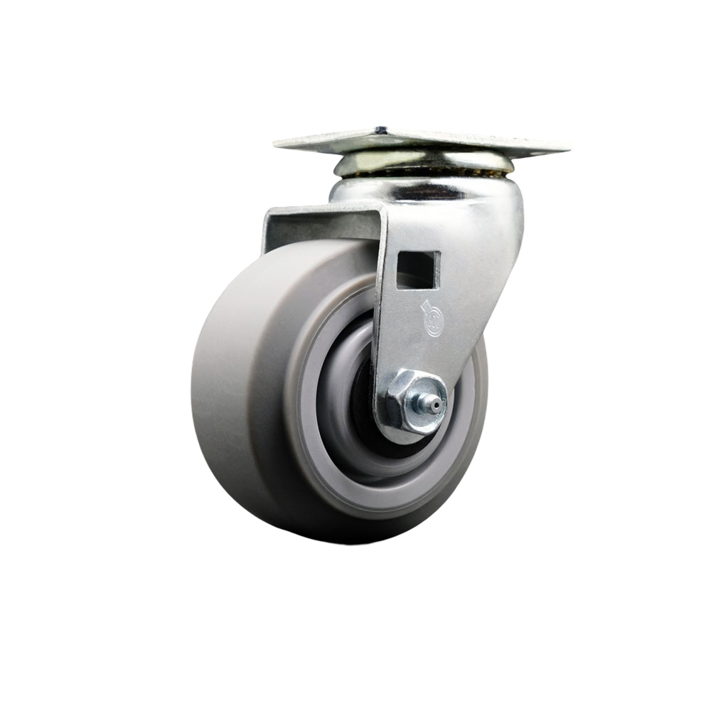 Swivel Top Plate Caster – Gray 4 Inch by 2 Inch Thermoplastic Rubber Flat Tread Wheel – Ball Bearing – 450 lbs. Capacity Per Caster – Service Caster Brand — photo 1
