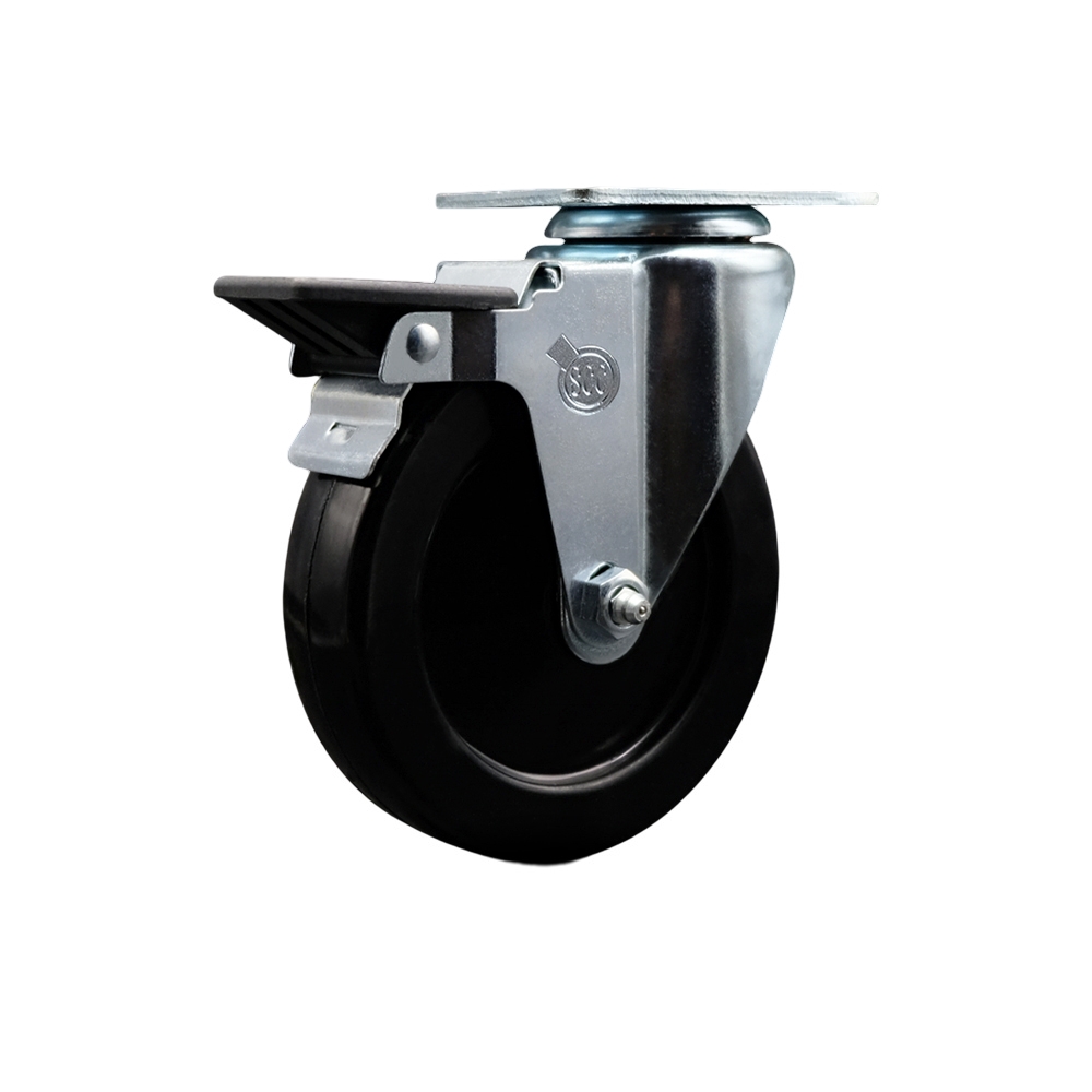 Hard Rubber Swivel Top Plate Swivel Caster with 5 Inch Black Wheel and Posi Locking Brake - 300 lbs. Capacity Per Caster - Service Caster Brand — photo 1