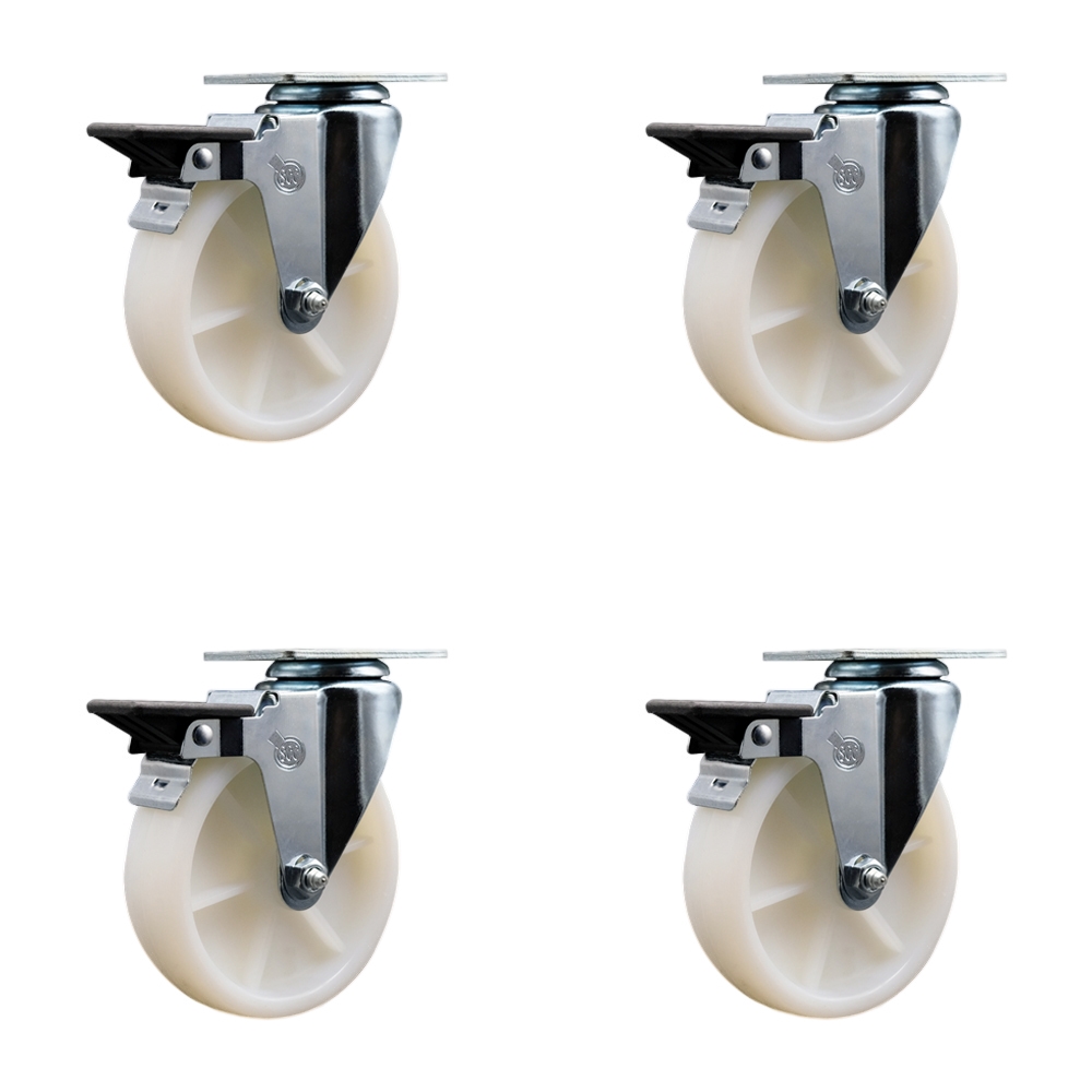 Nylon Swivel Top Plate Caster Set of 4 with 5 Inch White Wheels - Includes 4 Swivel with Posi Lock Brakes - 1200 lbs. Total Capacity - Service Caster Brand — photo 1